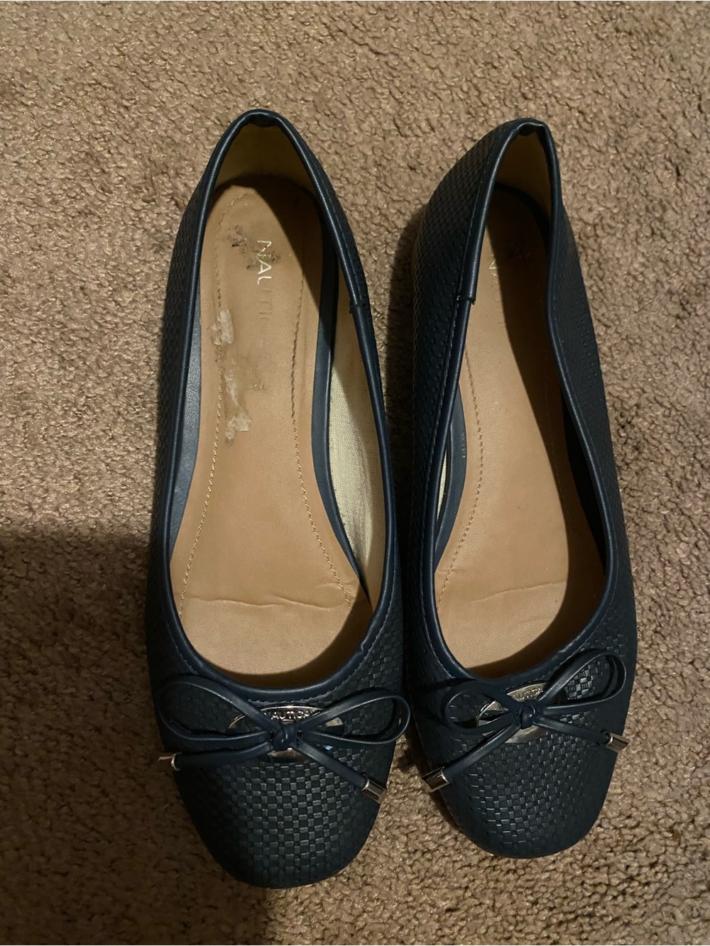 Nautica Navy Textured Ballet Flats with Bow Accent